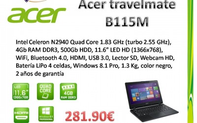 Portatil Acer Travelmate B115M Windows 8.1 Pro